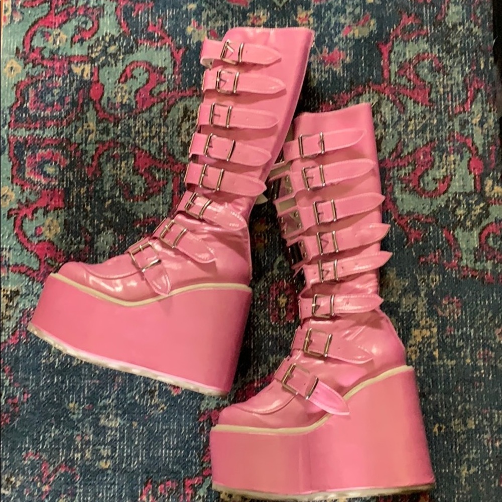 ❣️Sold❣️Pink Demonia Trinity Knee High Boots 8M - Picture 6 of 8